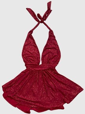 Windsor Girls Sparkle Halter One-Piece Swimsuit in Burgundy Red